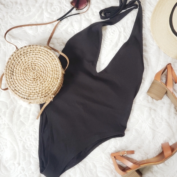 aerie Other - Aerie Black One Piece Halter Swimsuit Size Large